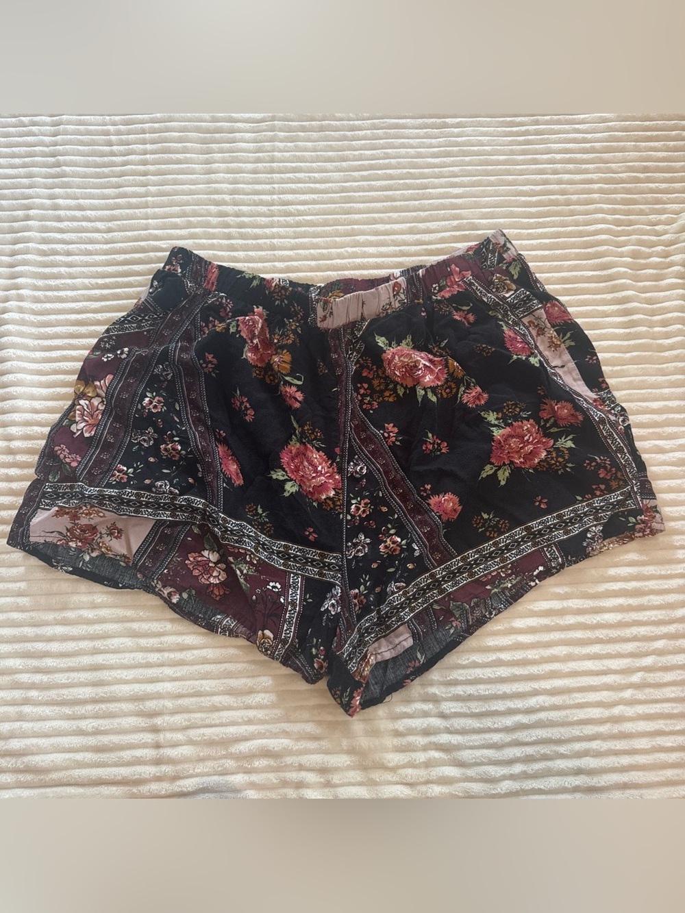 iris Black Floral High-Waist Summer Shorts